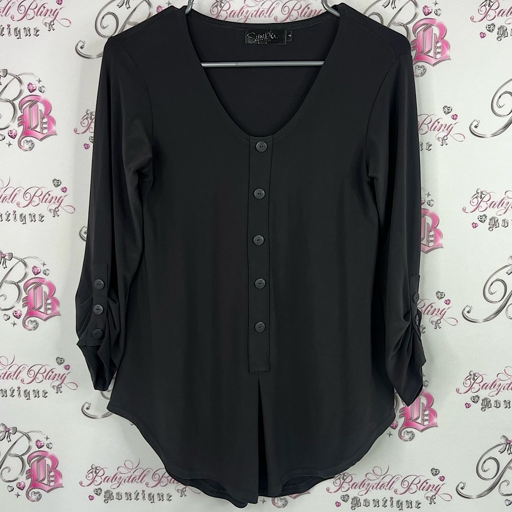 Sympli long sleeve asymmetrical buttons Black Button details Shirt flowy top